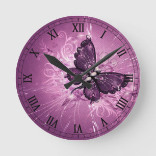 purple butterfly vector art runde wanduhr