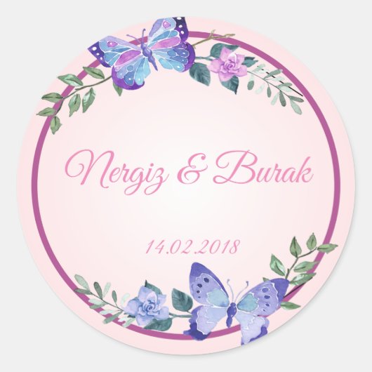 purple butterfly wedding sticker (Vorderseite)