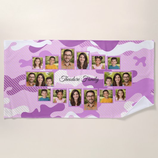Purple Camo Family Collage Photo Strandtuch (Vorderseite)