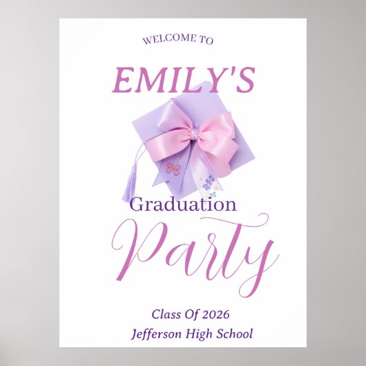 Purple Cap Graduation Party Sign Poster  (Vorne)
