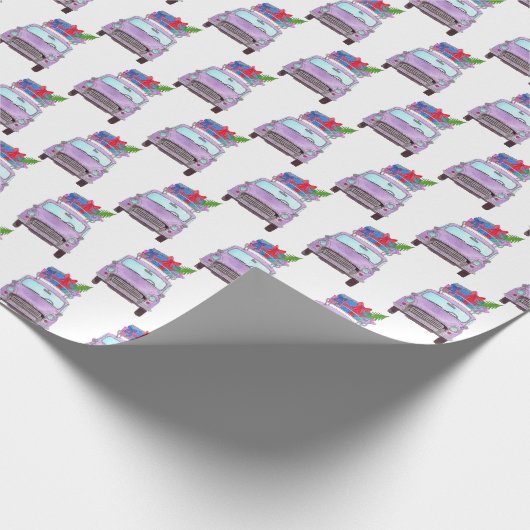 Purple Car with Christmas Ohrts Watercolor Geschenkpapier (Ecke)