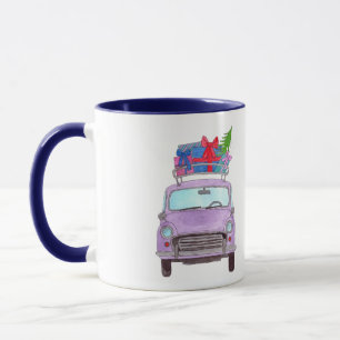 Purple Car with Christmas Ohrts Watercolor Tasse