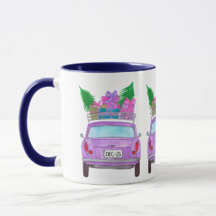 Purple Car with Christmas Ohrts Watercolor Tasse
