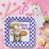 Purple Check Pizza Party Pappteller (Party)