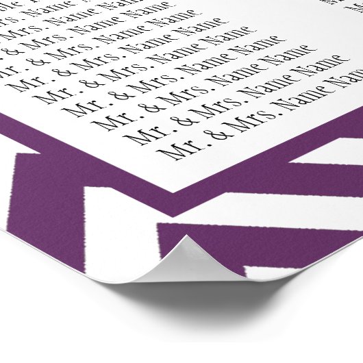 Purple Chevron Zig Zag Wedding Seating Chart Poster (Ecke)