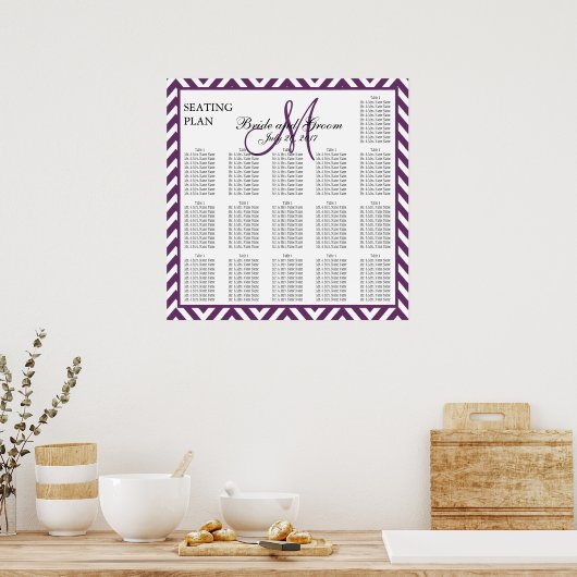 Purple Chevron Zig Zag Wedding Seating Chart Poster (Küche)