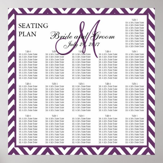 Purple Chevron Zig Zag Wedding Seating Chart Poster (Vorne)