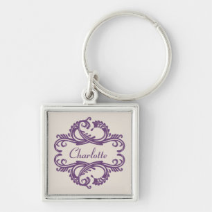 Purple Chic Damask Premium Keychain Schlüsselanhänger
