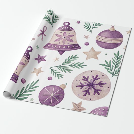 Purple Christmas Bells Wrapping Paper Geschenkpapier (Ungerollt)
