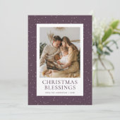 Purple Christmas Blessings Snow Photo Feiertagskarte (Stehend Vorderseite)