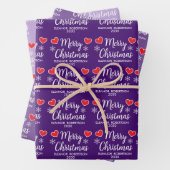 Purple Christmas Elegant Snowflake Heart Pattern Geschenkpapier Set (Beispiel)