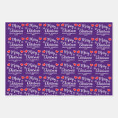 Purple Christmas Elegant Snowflake Heart Pattern Geschenkpapier Set (Vorderseite)