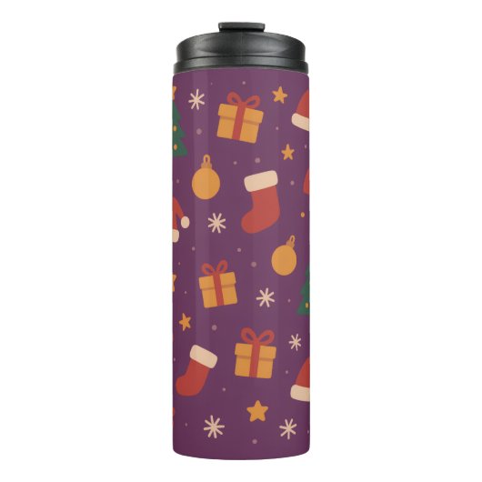 Purple Christmas Pattern Aesthetic – Cute Holiday  Thermosbecher (Vorderseite)
