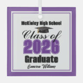 Purple Class of 2026 Graduation Custom Christmas Ornament Aus Glas (Vorderseite)