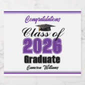 Purple Class of 2026 Graduation Party Custom Schaumweinetikett (Einzelnes Label)