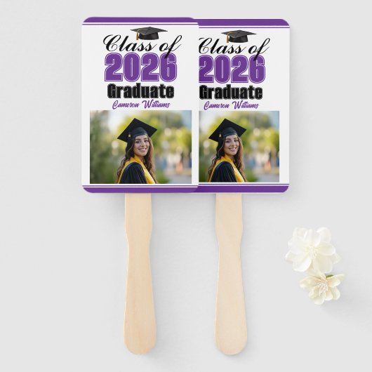 Purple Class of 2026 Photo Custom Graduation Photo Fächer (Vorne und Hinten)