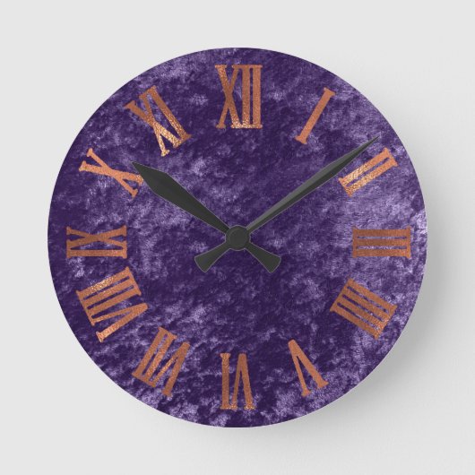 Purple Copper Rose Velvet Minimal Metallic Urban Runde Wanduhr (Vorderseite)