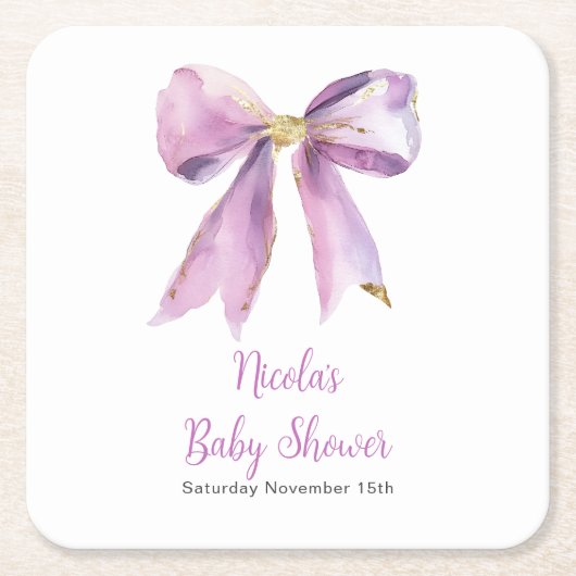 Purple Coquette Bow Baby Shower Rechteckiger Pappuntersetzer (Vorderseite)