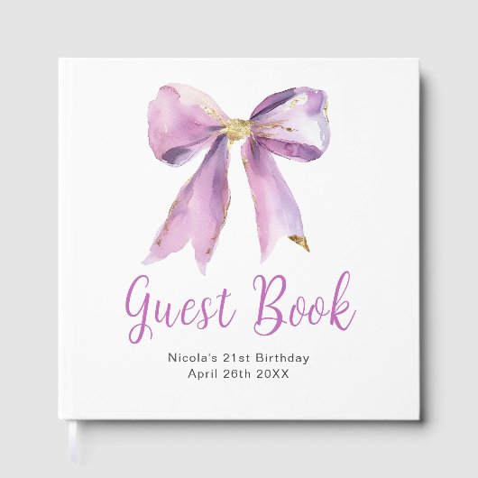 Purple Coquette Bow Birthday Party Guest Book Gästebuch (Vorderseite)