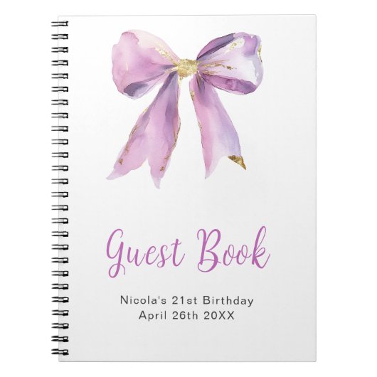 Purple Coquette Bow Birthday Party Guest Book Notizblock (Vorderseite)
