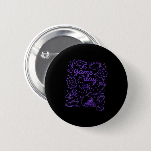 Purple Coquette Bow Cheer Game Day Doodle Touchdow Button (Vorne & Hinten)