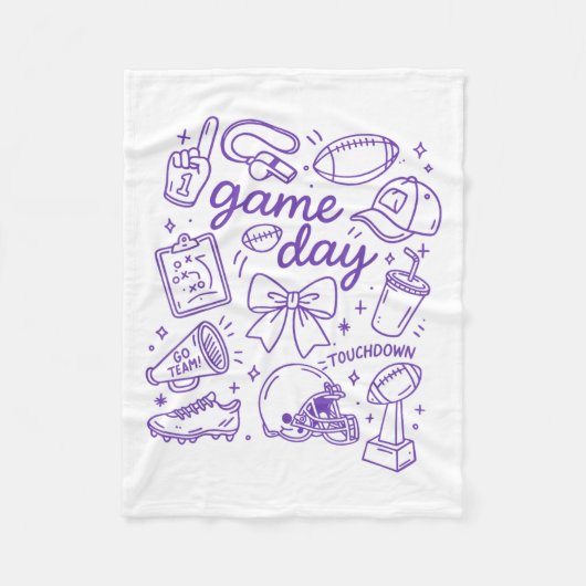 Purple Coquette Bow Cheer Game Day Doodle Touchdow Fleecedecke (Vorderseite)