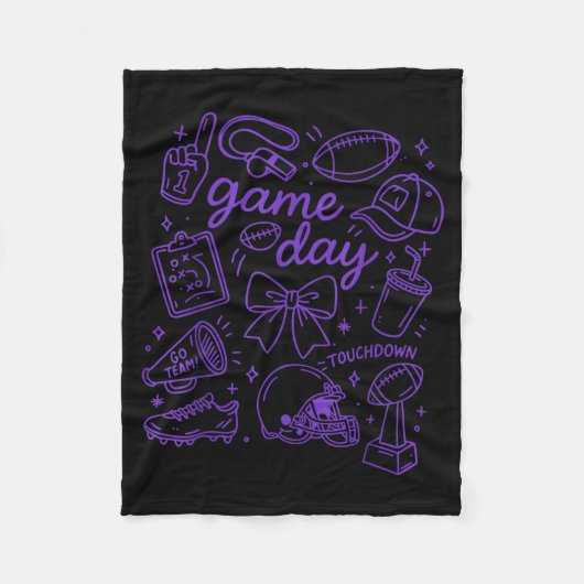 Purple Coquette Bow Cheer Game Day Doodle Touchdow Fleecedecke (Vorderseite)