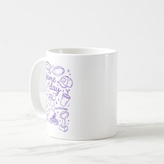 Purple Coquette Bow Cheer Game Day Doodle Touchdow Kaffeetasse (Vorderseite Links)