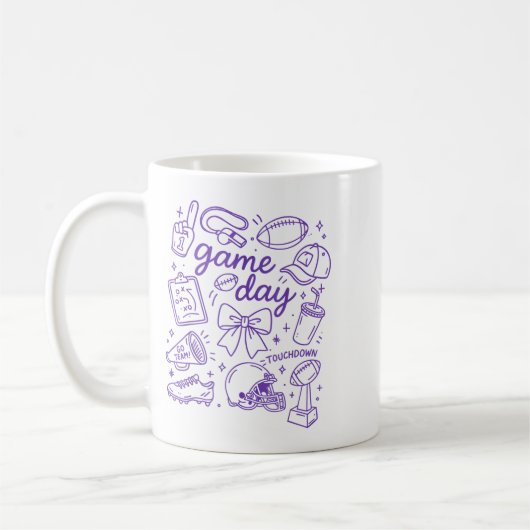Purple Coquette Bow Cheer Game Day Doodle Touchdow Kaffeetasse (Links)