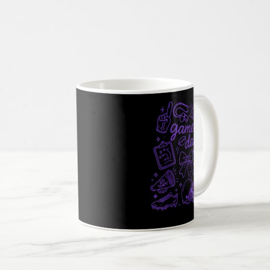 Purple Coquette Bow Cheer Game Day Doodle Touchdow Kaffeetasse (VorderseiteRechts)