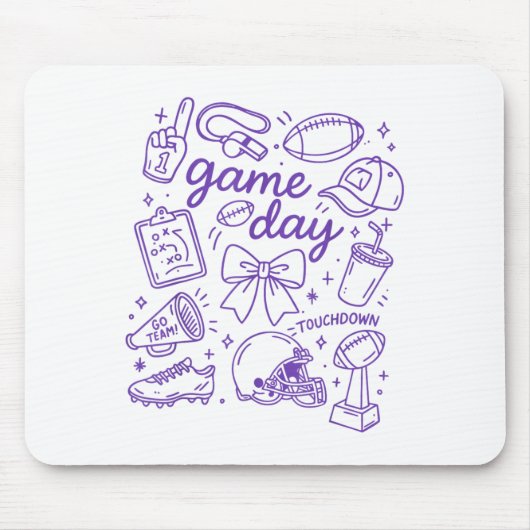 Purple Coquette Bow Cheer Game Day Doodle Touchdow Mousepad (Vorne)