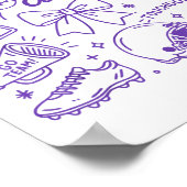 Purple Coquette Bow Cheer Game Day Doodle Touchdow Poster (Ecke)