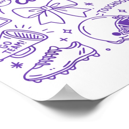 Purple Coquette Bow Cheer Game Day Doodle Touchdow Poster (Ecke)