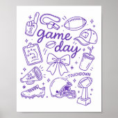 Purple Coquette Bow Cheer Game Day Doodle Touchdow Poster (Vorne)