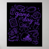 Purple Coquette Bow Cheer Game Day Doodle Touchdow Poster (Vorne)