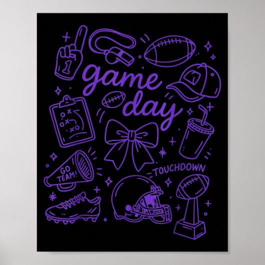 Purple Coquette Bow Cheer Game Day Doodle Touchdow Poster (Vorne)
