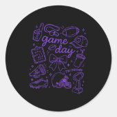 Purple Coquette Bow Cheer Game Day Doodle Touchdow Runder Aufkleber (Vorderseite)