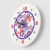 Purple/Coral Fantasy Flower Pattern Große Wanduhr (Winkel)