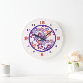 Purple/Coral Fantasy Flower Pattern Große Wanduhr (Zuhause)