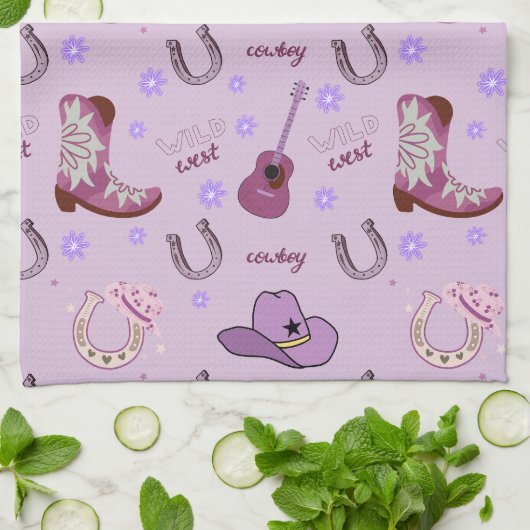 Purple Cowboy Wild West All over print Pattern Geschirrtuch (Gefaltet)