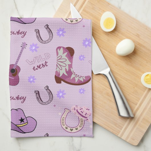 Purple Cowboy Wild West All over print Pattern Geschirrtuch (Viertel Falte)