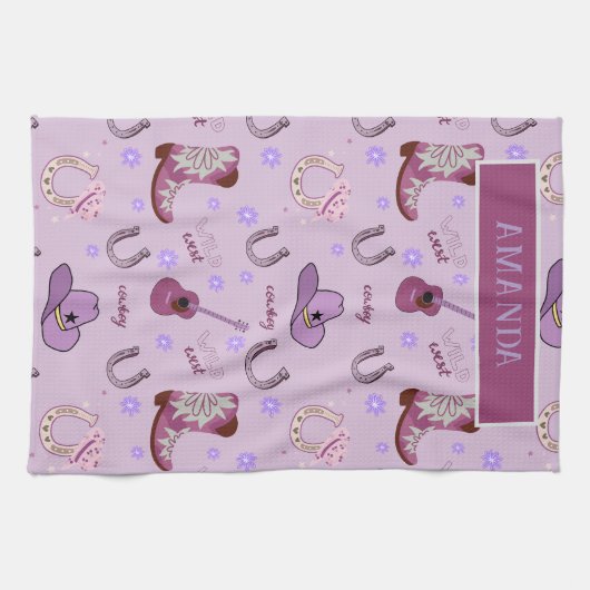 Purple Cowboy Wild West All over print Pattern Geschirrtuch (Horizontal)