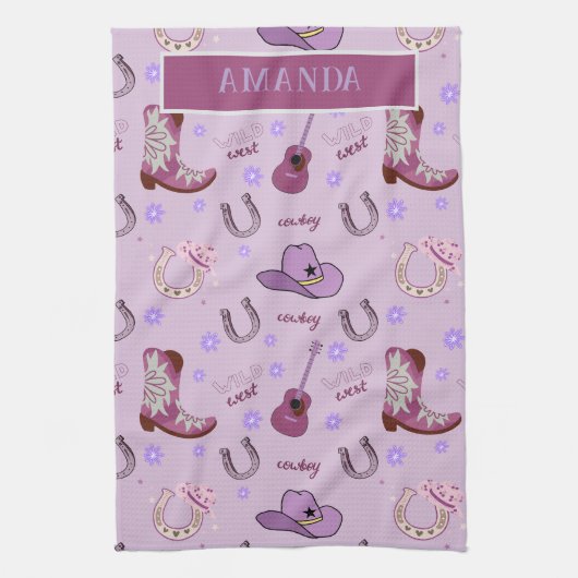 Purple Cowboy Wild West All over print Pattern Geschirrtuch (Vertikal)