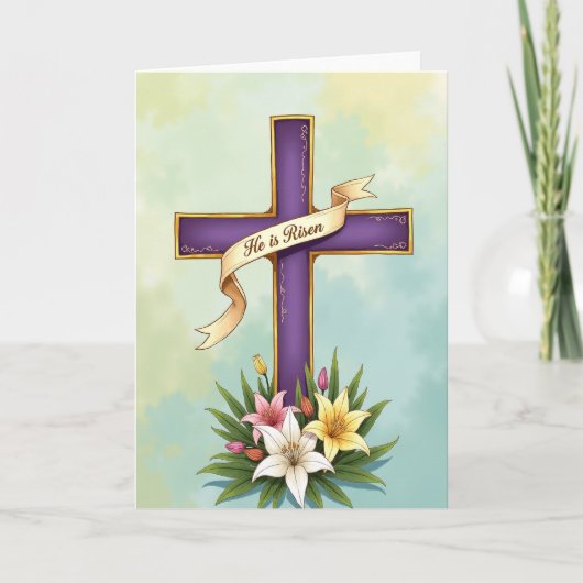 Purple Cross Floral Blessing Card Karte (Vorderseite)