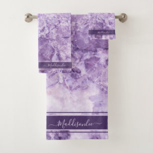 Purple crystal Monogram Name Marble Custom  Badhandtuch Set