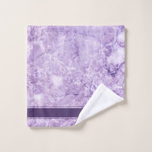 Purple crystal Monogram Name Marble Custom Badhandtuch Set (Waschlappen)