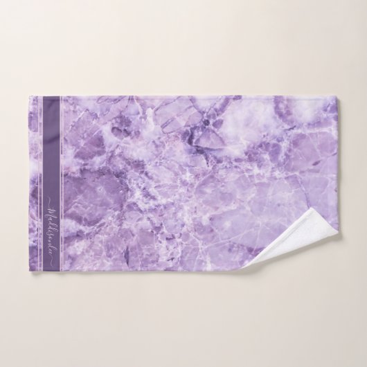 Purple crystal Monogram Name Marble Custom Badhandtuch Set (Handtuch)
