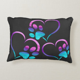 Purple Cyan Dog paw Print Heart  Dekokissen