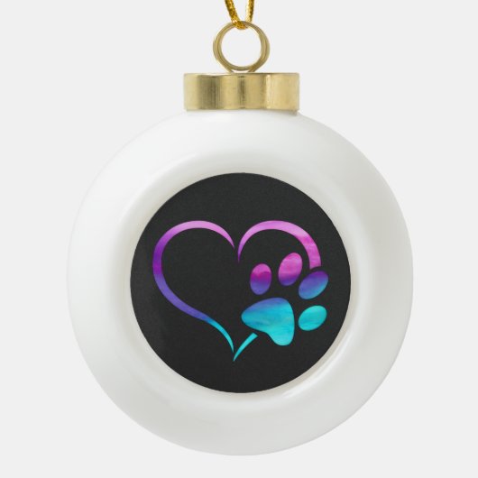 Purple Cyan Dog paw Print Heart  Keramik Kugel-Ornament (Vorderseite)