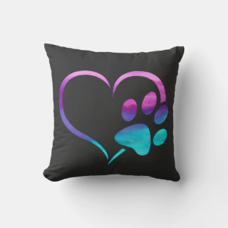 Purple Cyan Dog paw Print Heart  Kissen